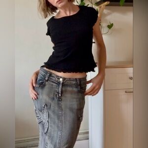 Vintage Bretchers Brooks Black Ruffled Hems Top – XS–S